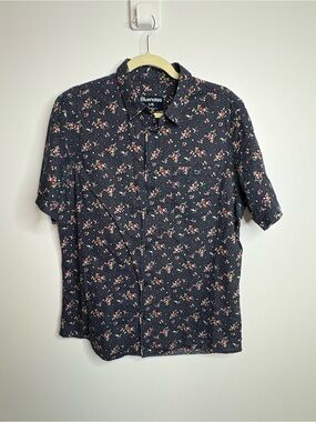 Bluenotes Navy Mens Short-Sleeve Floral Button-Up Shirt